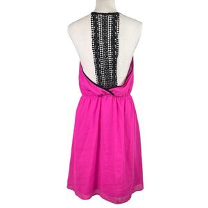 New Hot Pink & Black Summer Dress Large Silk Blend Racerback Party Cruise